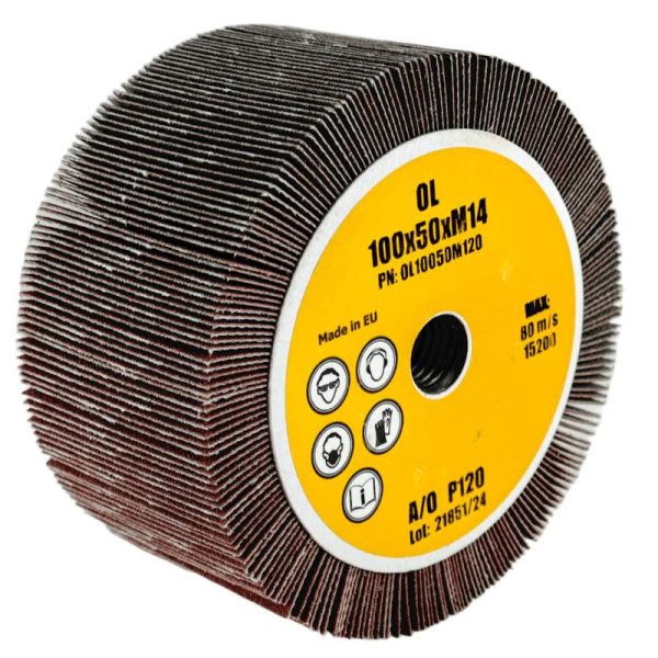 ŚCIERNICA GARNKOWA 100×50 Z GWINTEM M14 100x50xM14 DO DREWNA METALU P120