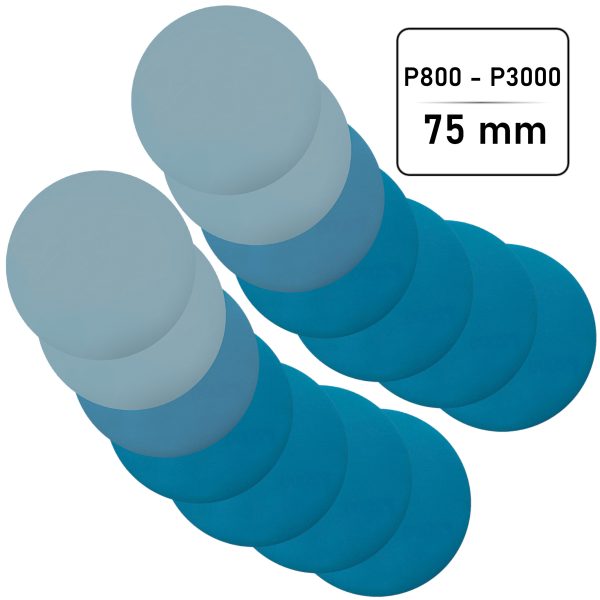 ZESTAW PAPIER WODNY KRĄŻKI ŚCIERNE RZEP POLEROWANIA 75mm P800-P3000 + DYSK